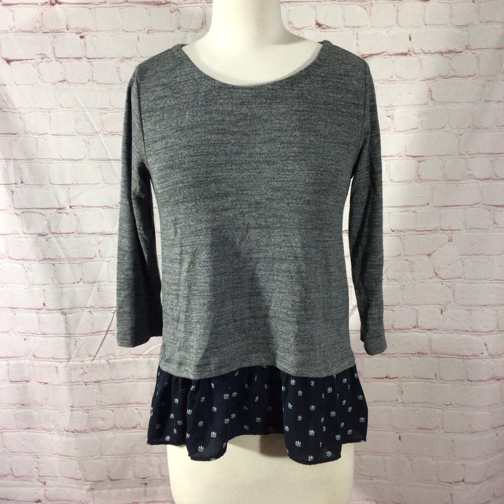 LOFT Gray 3/4 Length Sleeve Sweater with Attached Blouse - Size XSP
